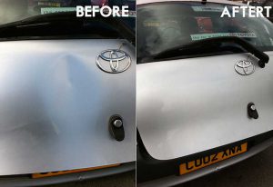 Car boot dent before and after repair